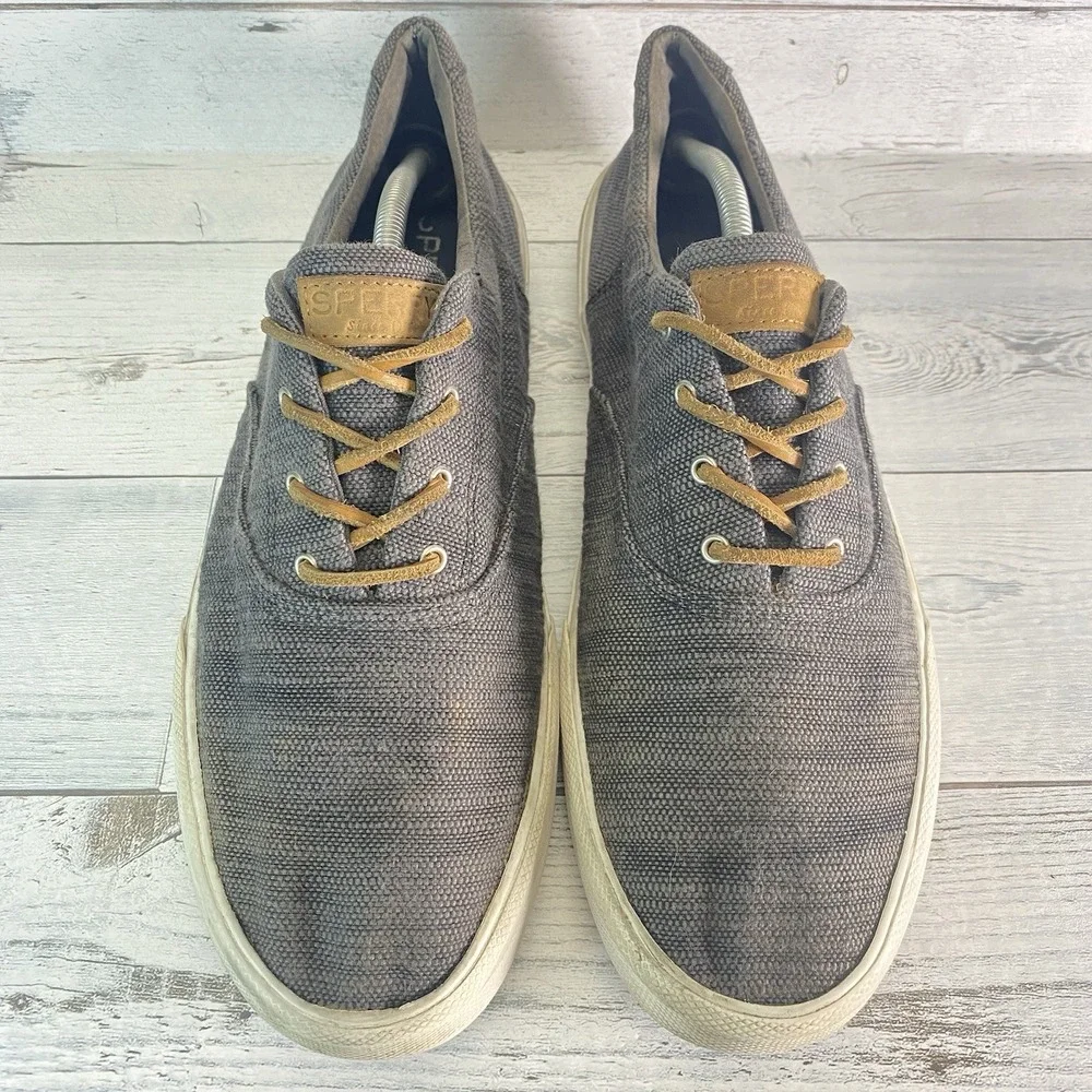 Sperry Shoes Mens 12 Gray Canvas Casual Nautical Preppy Leisure Comfy Sneakers